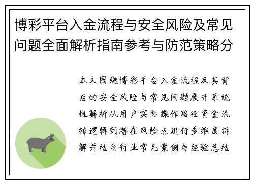 博彩平台入金流程与安全风险及常见问题全面解析指南参考与防范策略分析